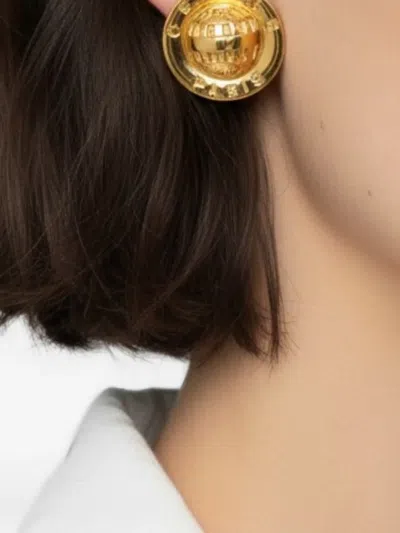 Pre-owned Celine 1990s Logo-engraved Clip-on Earrings In Gold