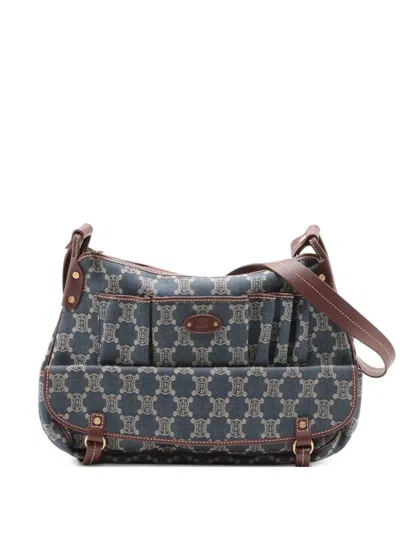 Pre-owned Celine 1990s Macadam Denim Shoulder Bag In Blue