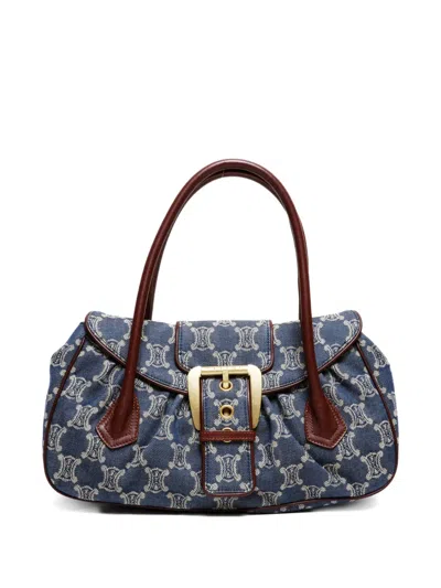 Pre-owned Celine 1990s Macadam-print Shoulder Bag In Blue