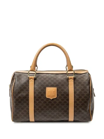 Pre-owned Celine 1990s Macadam-print Top-handle Bag In Brown