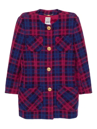 Pre-owned Celine 1990s Plaid Jacket In Red
