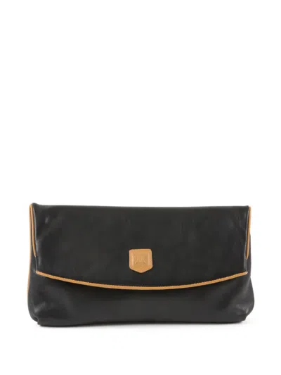 Pre-owned Celine 1990s Triomphe Leather Clutch Bag In Black