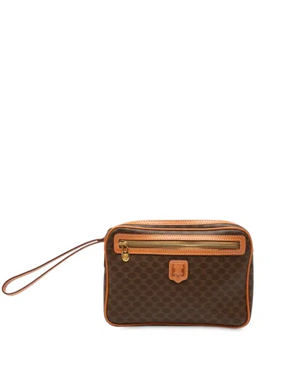 Pre-owned Celine 1992 Macadam Coated Canvas Clutch Bag In Brown