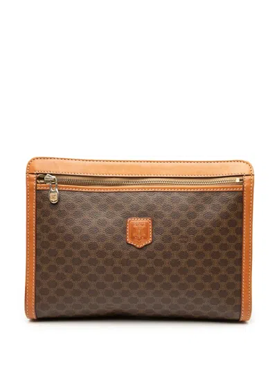 Pre-owned Celine 1992 Macadam Coated Canvas Clutch Bag In Brown