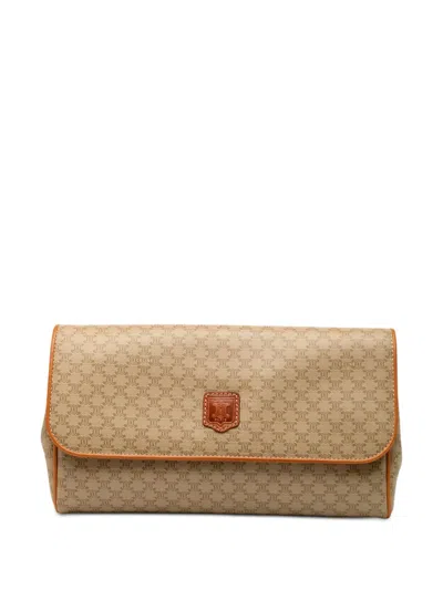 Pre-owned Celine 1992 Macadam Coated Canvas Clutch Bag In Brown