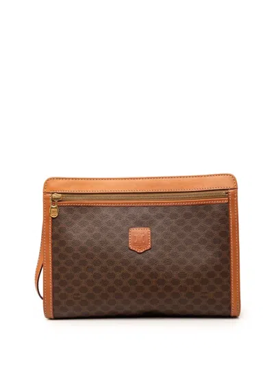Pre-owned Celine 1993 Macadam Coated Canvas Clutch Bag In Brown