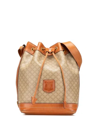 Pre-owned Celine 1993 Macadam Coated Canvas Drawstring Bucket Bag