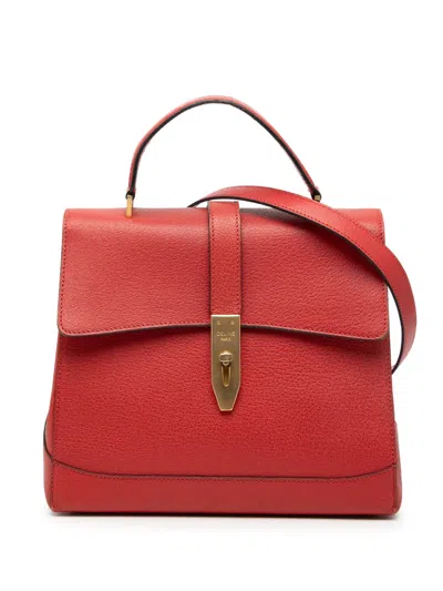 Pre-owned Celine 1994 Leather 16 Turn Lock Top Handle Bag Satchel In Red