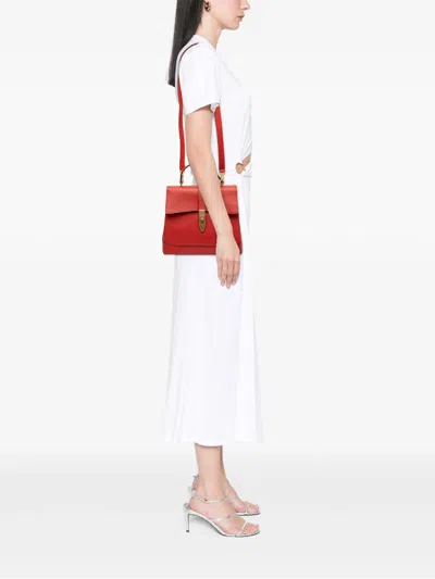 Pre-owned Celine 1994 Leather 16 Turn Lock Top Handle Bag Satchel In Red