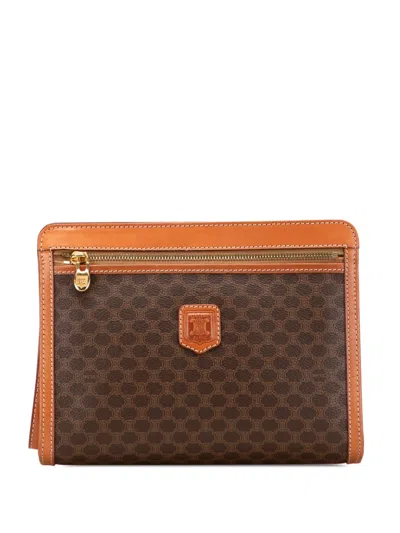 Pre-owned Celine 1994 Macadam Coated Canvas Clutch Bag In Brown