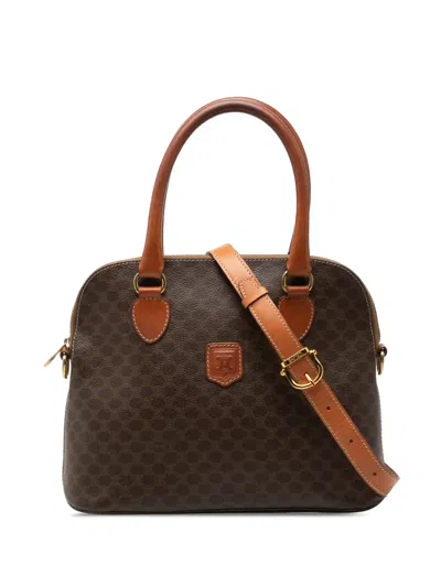 Pre-owned Celine 1994 Macadam Coated Canvas Dome Satchel In Brown