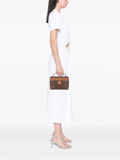Pre-owned Celine 1994 Macadam Coated Canvas Vanity Bag In Brown