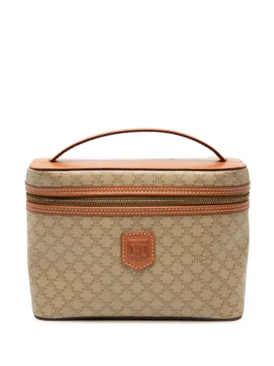 Pre-owned Celine 1994 Macadam Coated Canvas Vanity Bag In Neutral