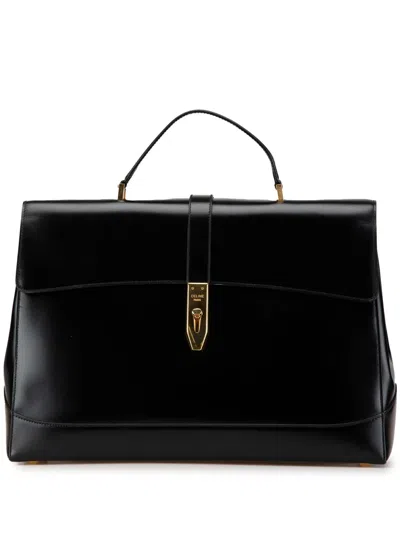 Pre-owned Celine 1995 Large Smooth Calfskin 16 Top Handle Bag Satchel In Black