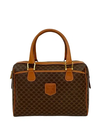 Pre-owned Celine 1995 Macadam Coated Canvas Boston Bag In Brown