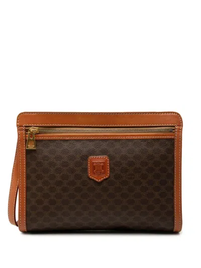 Pre-owned Celine 1995 Macadam Coated Canvas Clutch Bag In Brown