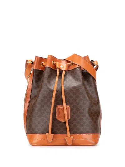 Pre-owned Celine 1995 Macadam Coated Canvas Drawstring Bucket Bag In Brown