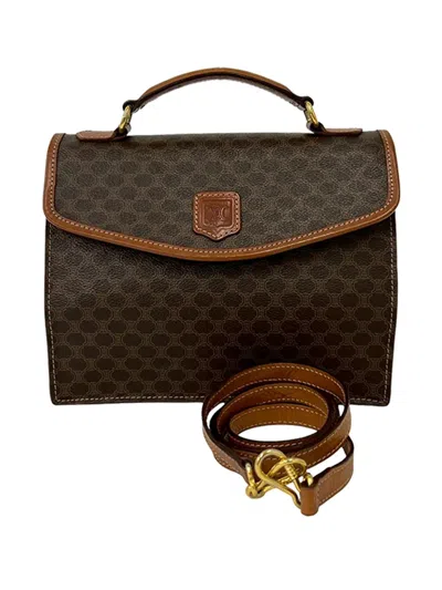 Pre-owned Celine 1995 Macadam Coated Canvas Satchel In Brown