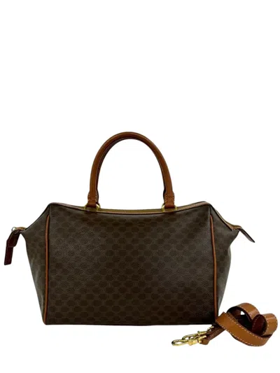 Pre-owned Celine 1995 Macadam Coated Canvas Satchel In Brown