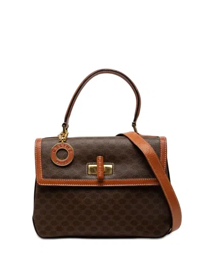 Pre-owned Celine 1995 Macadam Coated Canvas Satchel In Brown