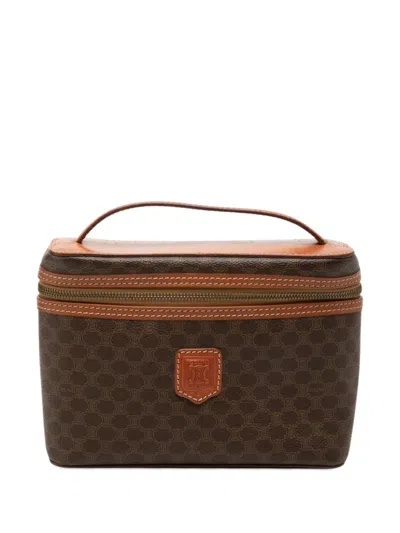 Pre-owned Celine 1995 Macadam Coated Canvas Vanity Bag Satchel In Brown
