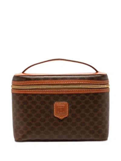 Pre-owned Celine 1995 Macadam Coated Canvas Vanity Bag Satchel In Brown