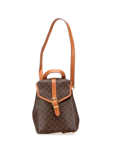 Pre-owned Celine 1995 Mini Macadam Coated Canvas Twin Backpack In Brown