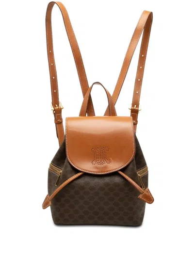 Pre-owned Celine 1996 Macadam Coated Canvas Backpack In Brown
