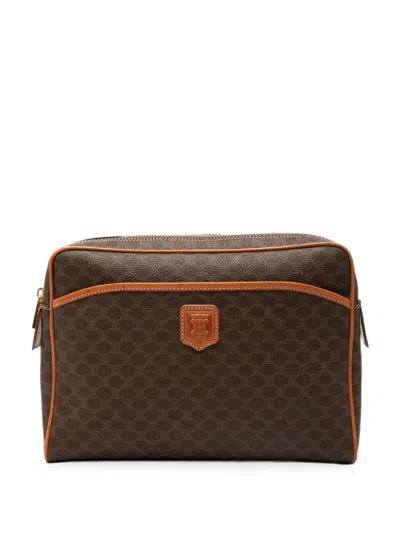 Pre-owned Celine 1996 Macadam Coated Canvas Clutch Bag In Brown