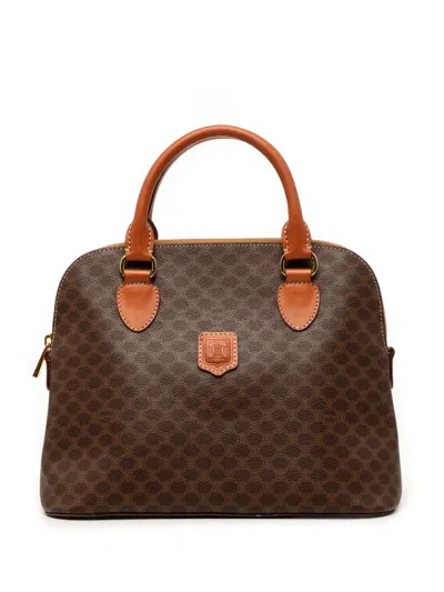 Pre-owned Celine 1996 Macadam Coated Canvas Dome Handbag In Brown