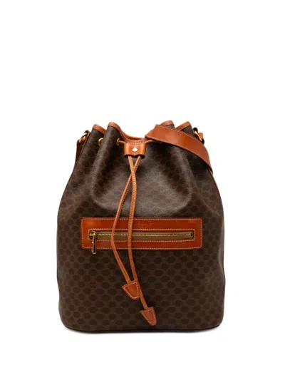 Pre-owned Celine 1996 Macadam Coated Canvas Drawstring Bucket Bag In Brown