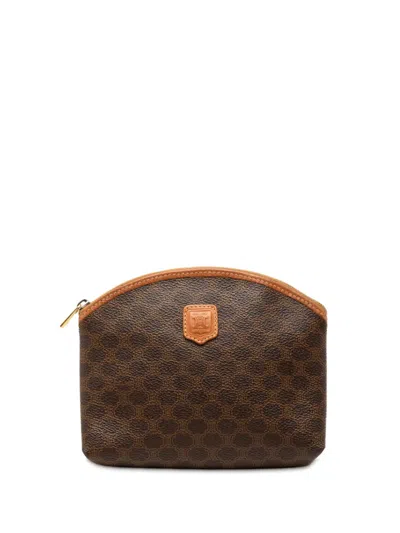 Pre-owned Celine 1996 Macadam Coated Canvas Pouch In Brown