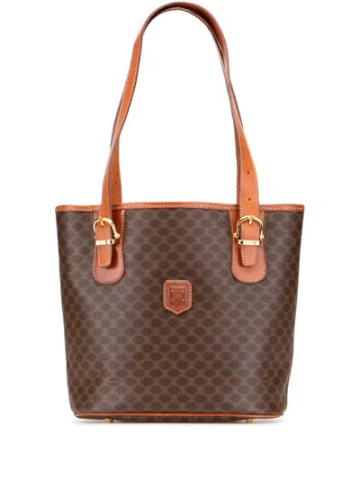 Pre-owned Celine 1996 Macadam Coated Canvas Tote Bag In Brown
