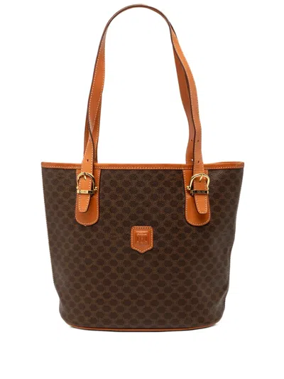 Pre-owned Celine 1996 Macadam Coated Canvas Tote Bag In Brown