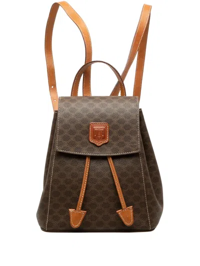 Pre-owned Celine 1996 Mini Macadam Coated Canvas Backpack In Brown