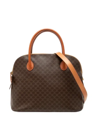 Pre-owned Celine 1997 Macadam Coated Canvas Dome Satchel In Brown