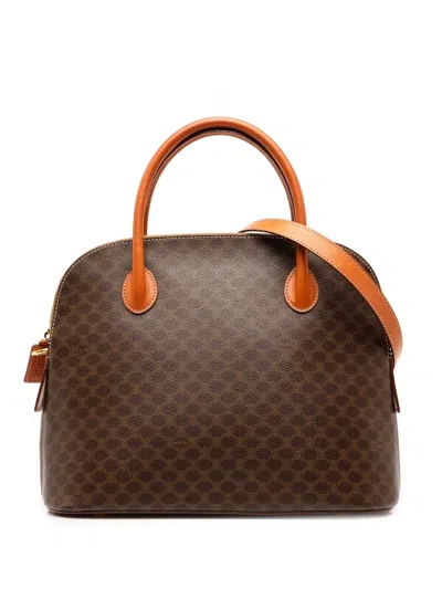 Pre-owned Celine 1997 Macadam Coated Canvas Dome Satchel In Brown