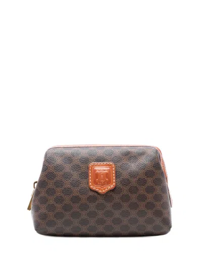 Pre-owned Celine 1997 Macadam Coated Canvas Pouch In Brown