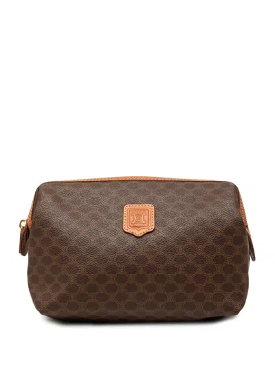 Pre-owned Celine 1997 Macadam Coated Canvas Pouch In Brown