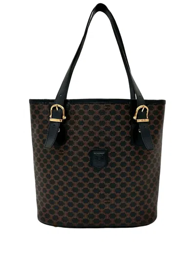 Pre-owned Celine 1997 Macadam Coated Canvas Tote Bag In Black