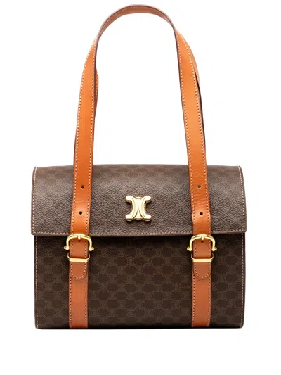 Pre-owned Celine 1997 Macadam Coated Canvas Triomphe Blason Handbag In Brown