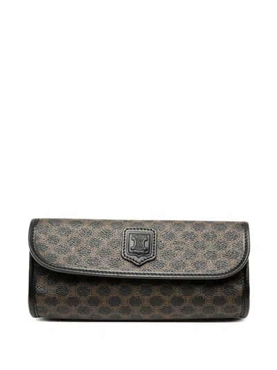 Pre-owned Celine 1998 Macadam Coated Canvas Clutch Bag In Black
