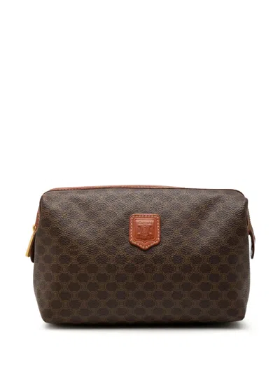 Pre-owned Celine 1998 Macadam Coated Canvas Cosmetic Pouch In Brown