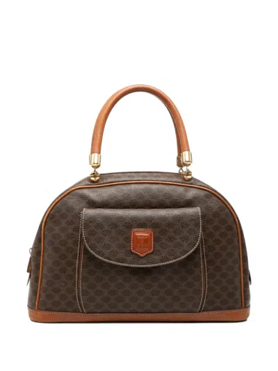 Pre-owned Celine 1998 Macadam Coated Canvas Dome Top Handle Bag Handbag In Brown