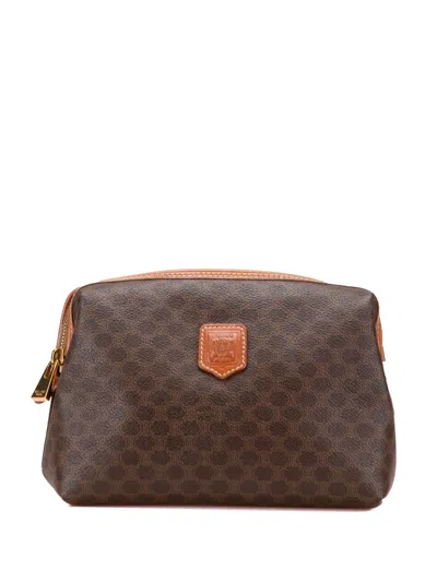 Pre-owned Celine 1998 Macadam Coated Canvas Pouch In Brown