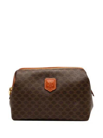 Pre-owned Celine 1998 Macadam Coated Canvas Pouch In Brown