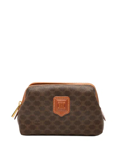 Pre-owned Celine 1998 Macadam Coated Canvas Pouch In Brown