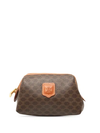 Pre-owned Celine 1998 Macadam Coated Canvas Pouch In Brown