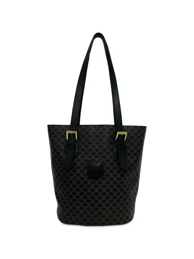 Pre-owned Celine 1998 Macadam Coated Canvas Tote Bag In Black