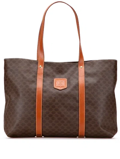 Pre-owned Celine 1998 Macadam Coated Canvas Tote Bag In Brown
